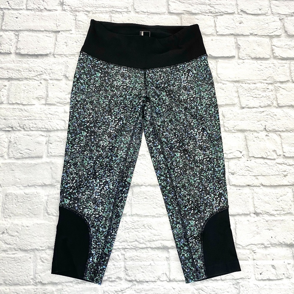 Mondetta green confetti print running capri knicker XS
